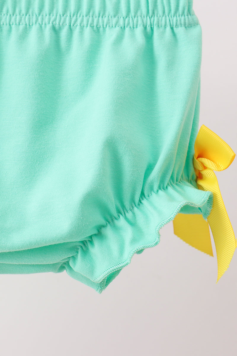Mustard Honey Bear Embroidered Bloomer set | Boutique Children's Clothing