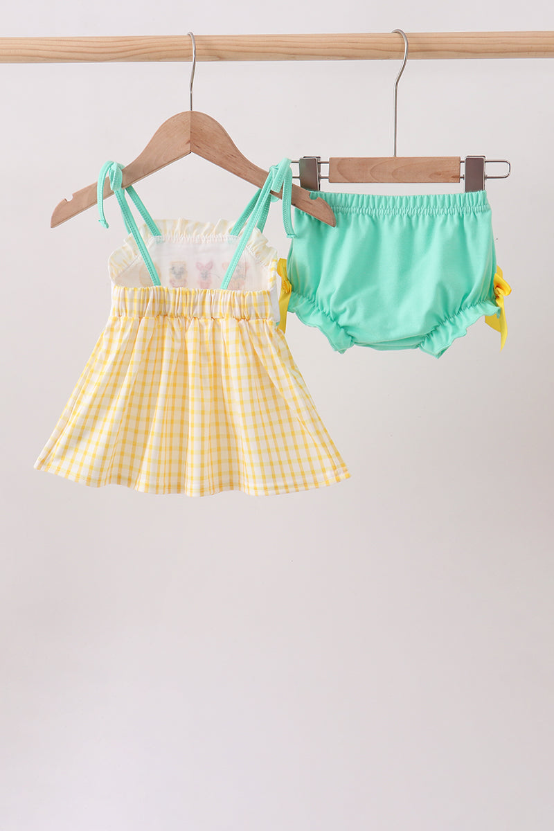 Mustard Honey Bear Embroidered Bloomer set | Boutique Children's Clothing