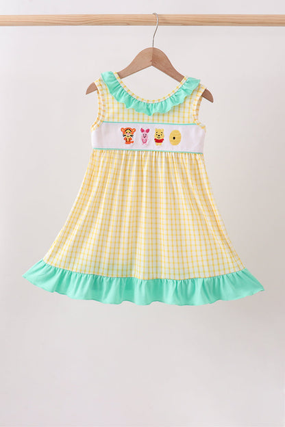 Mustard Honey Bear Embroidered Dress | Boutique Children's Clothing