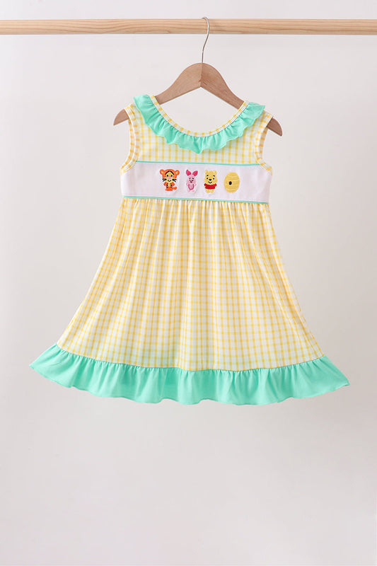 Mustard Honey Bear Embroidered Dress | Boutique Children's Clothing