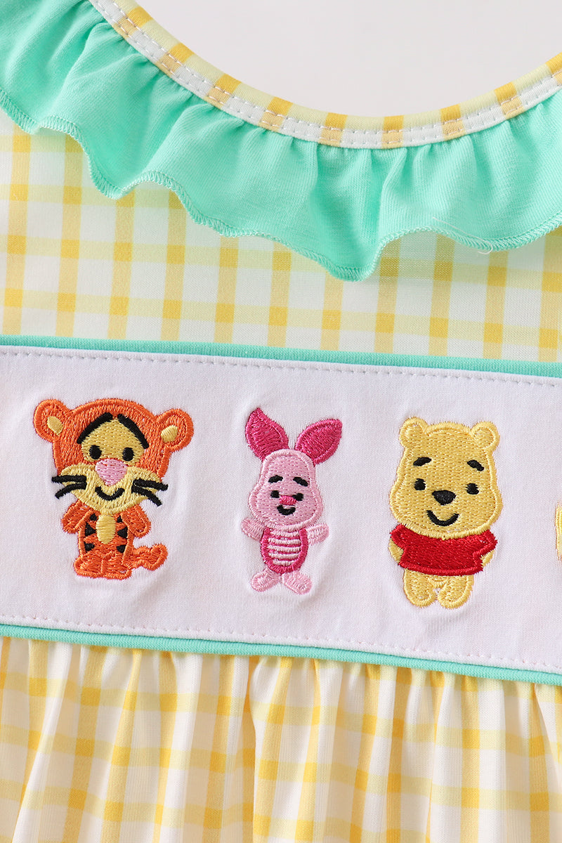 Mustard Honey Bear Embroidered Dress | Boutique Children's Clothing
