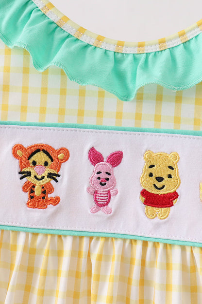 Mustard Honey Bear Embroidered Dress | Boutique Children's Clothing