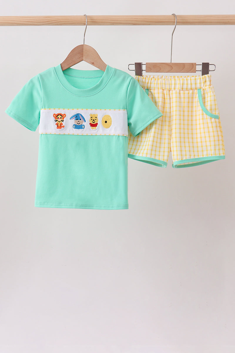 Mustard Honey Bear Embroidered Short Set | Boutique Children's Clothing