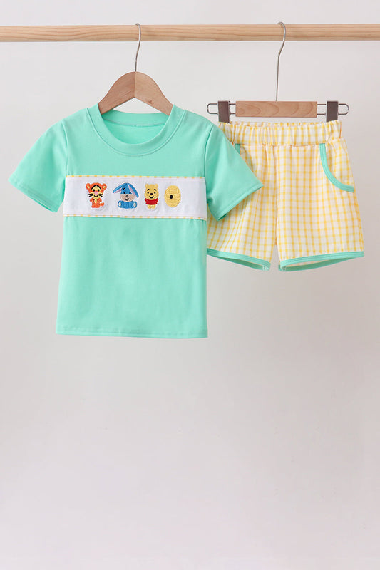 Mustard Honey Bear Embroidered Short Set | Boutique Children's Clothing