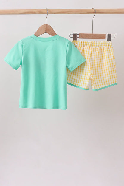 Mustard Honey Bear Embroidered Short Set | Boutique Children's Clothing