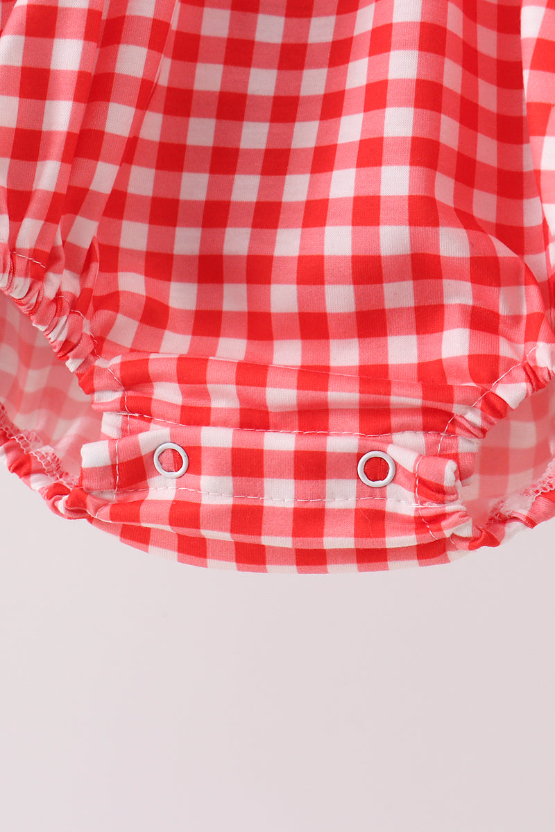 Red Character Plaid Embroidered Bubble | Boutique Children's Clothing