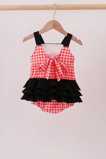 Red Character Plaid Embroidered Bubble | Boutique Children's Clothing