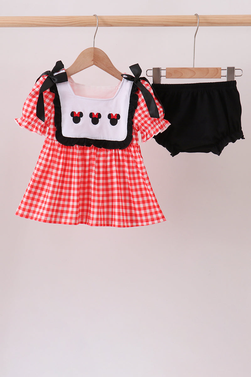 Red Character Plaid Embroidered Bloomer Set | Boutique Children's Clothing