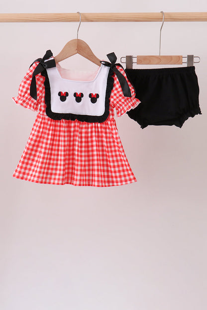Red Character Plaid Embroidered Bloomer Set | Boutique Children's Clothing