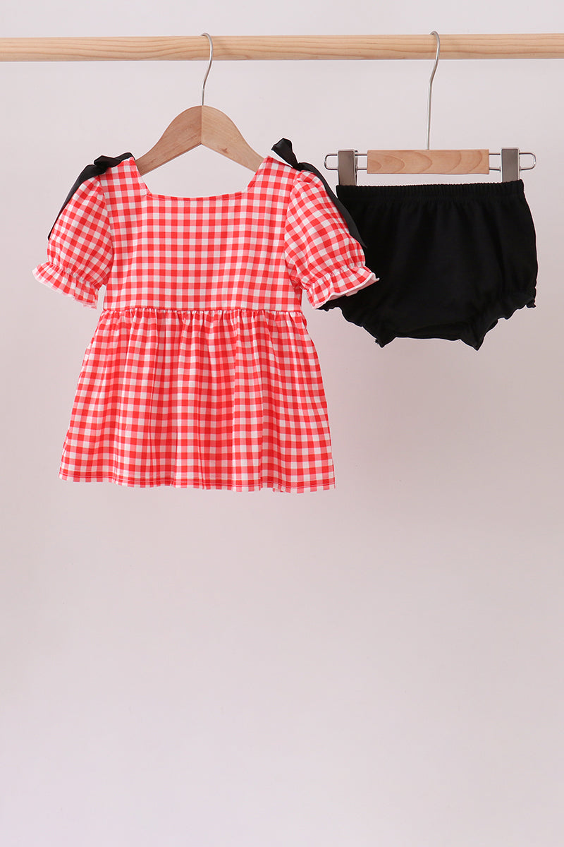 Red Character Plaid Embroidered Bloomer Set | Boutique Children's Clothing