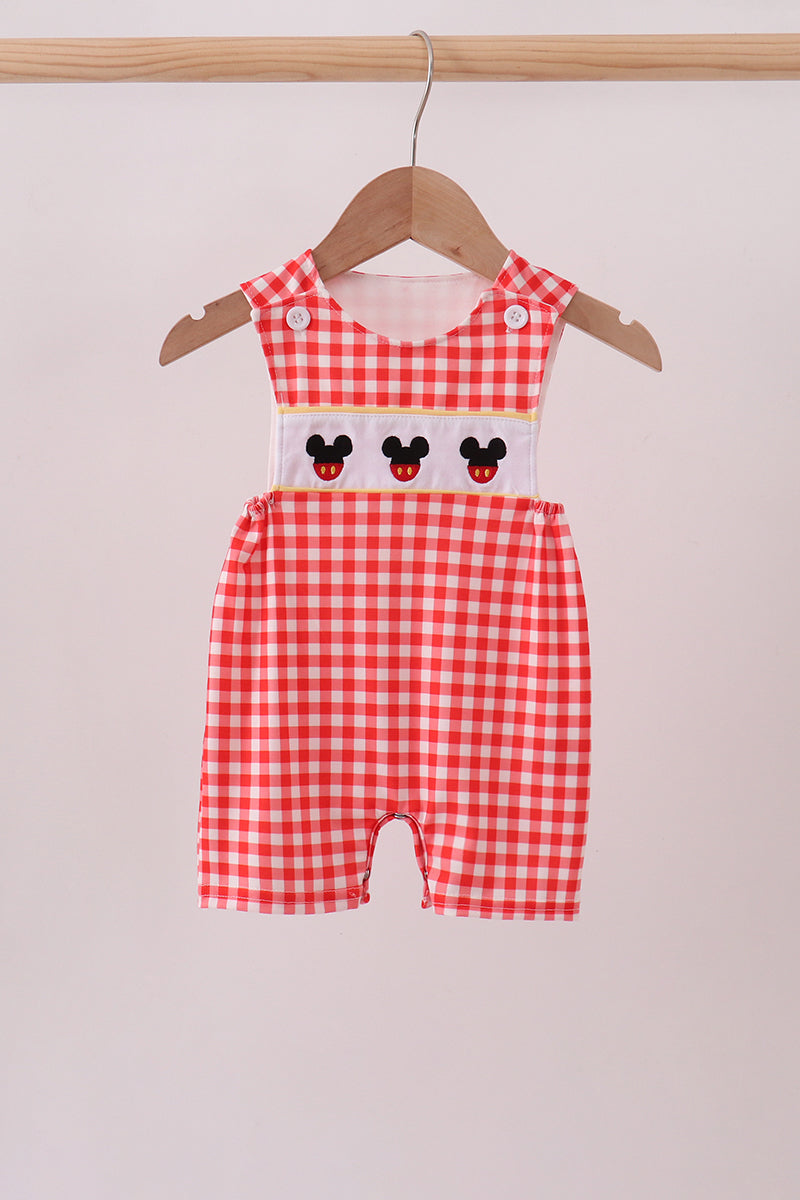 Red Character Plaid Embroidered Jon Jon | Boutique Children's Clothing