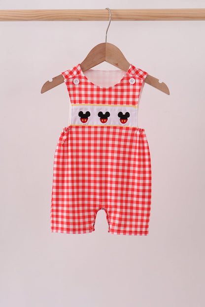 Red Character Plaid Embroidered Jon Jon | Boutique Children's Clothing