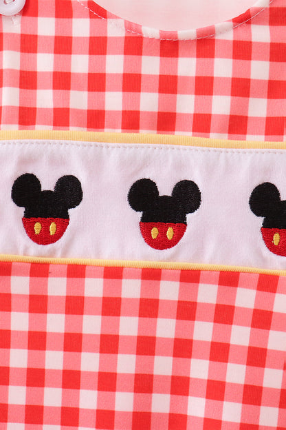 Red Character Plaid Embroidered Jon Jon | Boutique Children's Clothing
