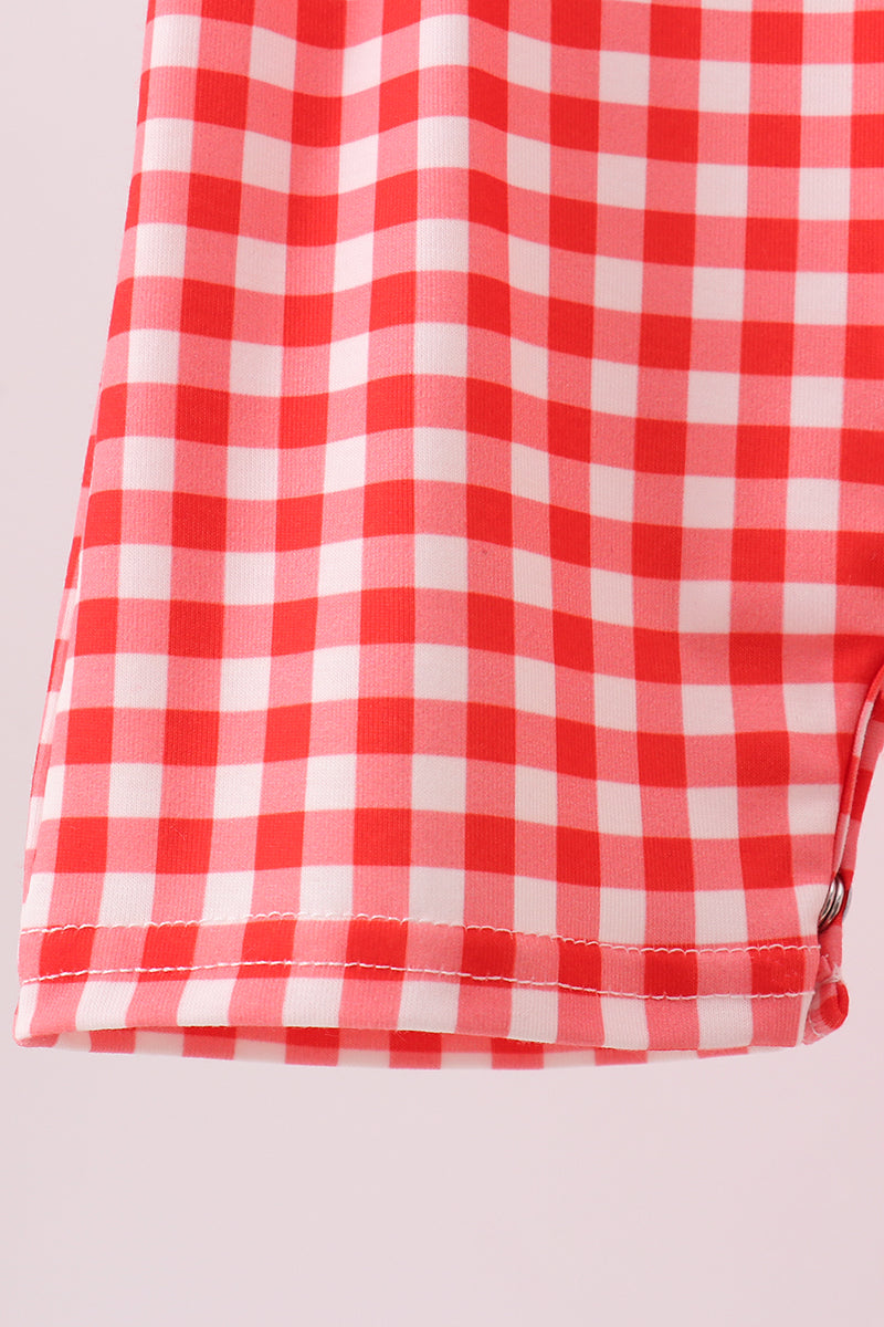Red Character Plaid Embroidered Jon Jon | Boutique Children's Clothing