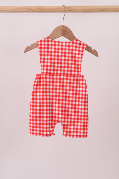 Red Character Plaid Embroidered Jon Jon | Boutique Children's Clothing