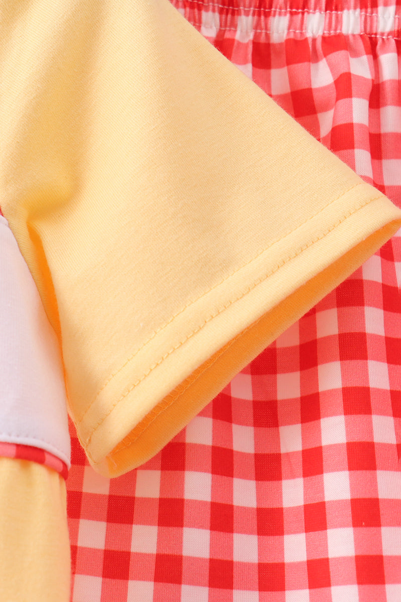 Mustard Character Plaid Embroidered Short Set | Boutique Children's Clothing