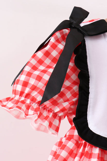 Red Character Plaid Embroidered Ruffle Short Set | Boutique Children's Clothing