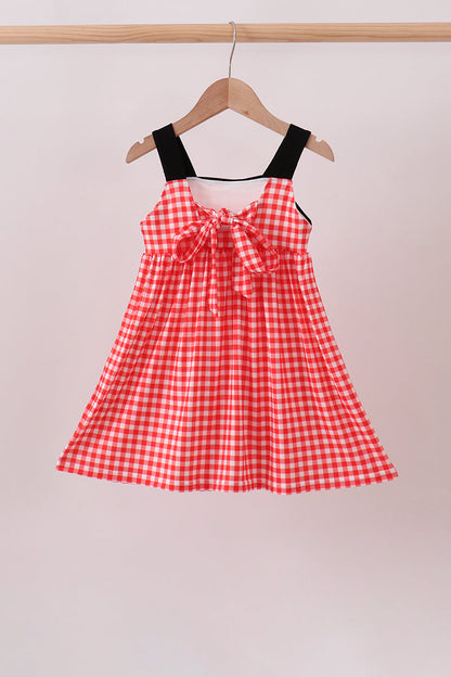 Red Character Plaid Embroidered Dress | Boutique Children's Clothing