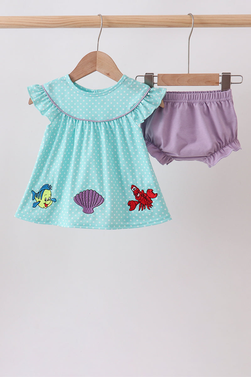 Blue under the sea Embroidered Bloomer Set | Boutique Children's Clothing
