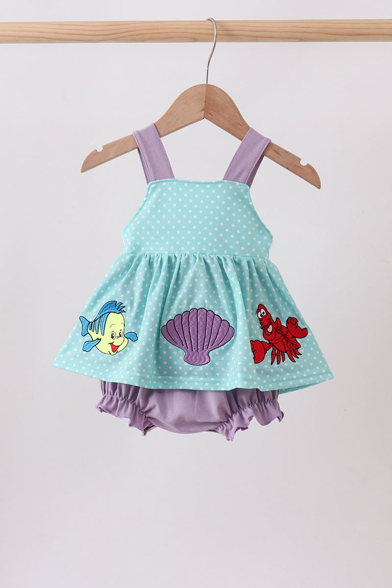 Blue under the sea Embroidered Bubble | Boutique Children's Clothing