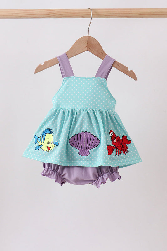 Blue under the sea Embroidered Bubble | Boutique Children's Clothing
