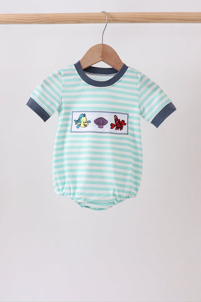 Blue stripe under the sea Embroidered Bubble | Boutique Children's Clothing