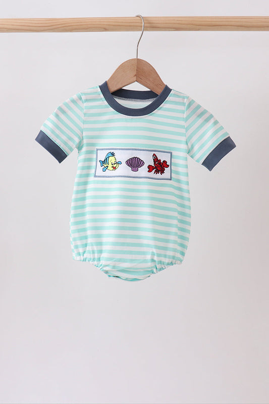 Blue stripe under the sea Embroidered Bubble | Boutique Children's Clothing