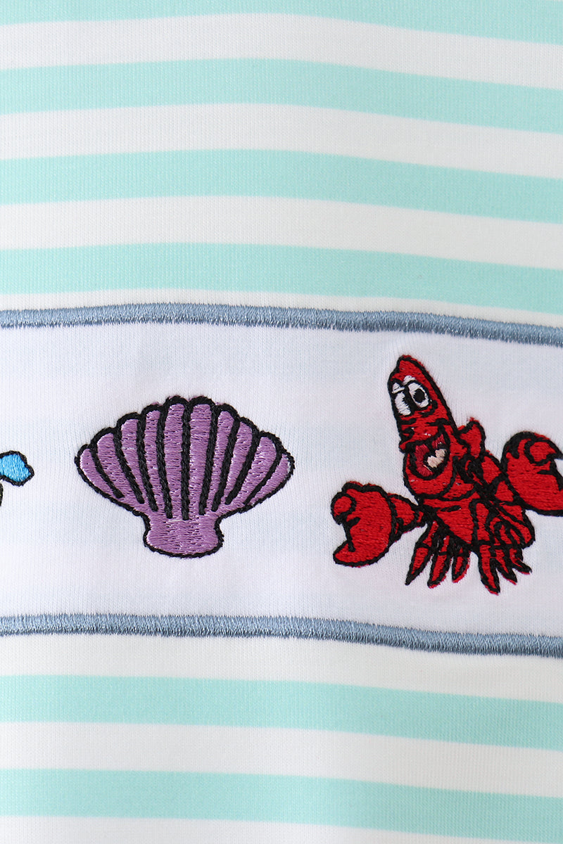Blue stripe under the sea Embroidered Bubble | Boutique Children's Clothing
