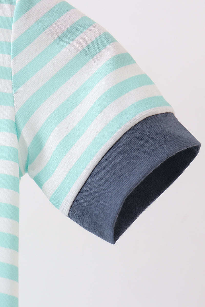 Blue stripe under the sea Embroidered Bubble | Boutique Children's Clothing