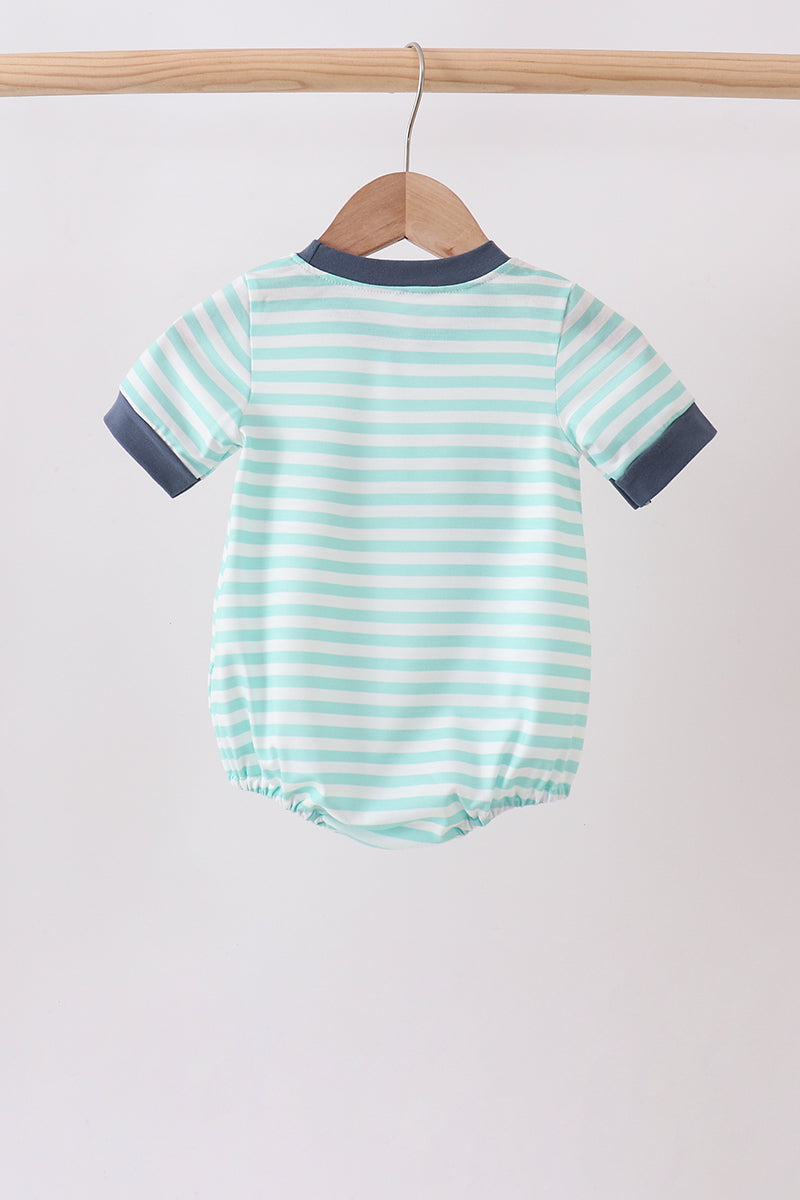 Blue stripe under the sea Embroidered Bubble | Boutique Children's Clothing