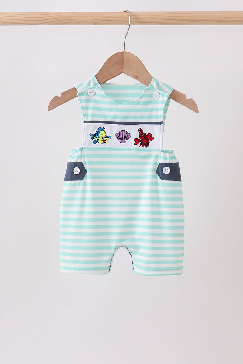 Blue stripe under the sea Embroidered Jon Jon | Boutique Children's Clothing