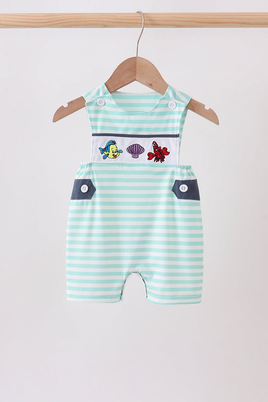 Blue stripe under the sea Embroidered Jon Jon | Boutique Children's Clothing