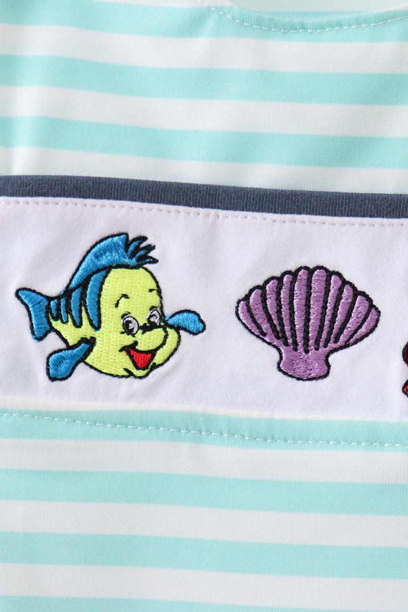 Blue stripe under the sea Embroidered Jon Jon | Boutique Children's Clothing
