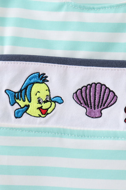Blue stripe under the sea Embroidered Jon Jon | Boutique Children's Clothing