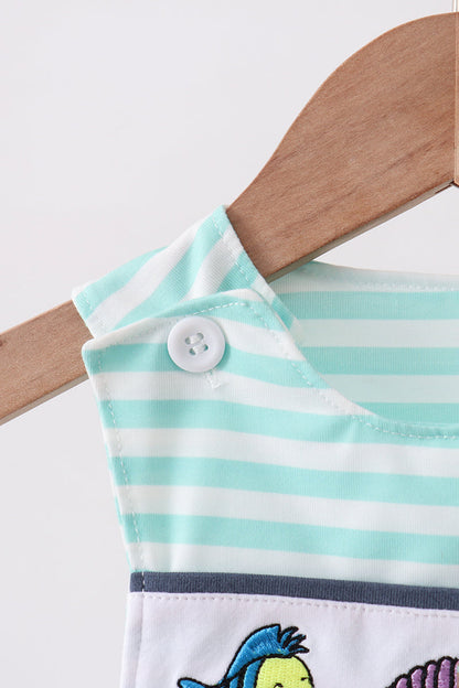 Blue stripe under the sea Embroidered Jon Jon | Boutique Children's Clothing