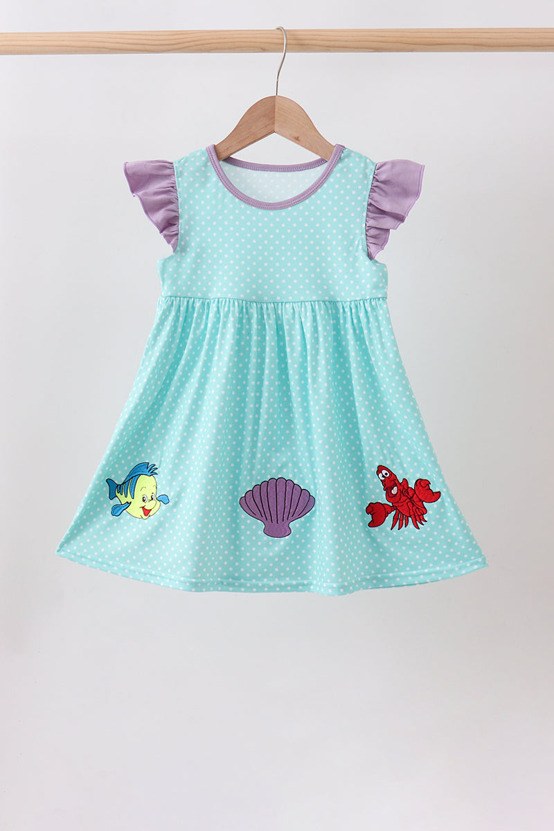 Blue under the sea Embroidered Dress | Boutique Children's Clothing