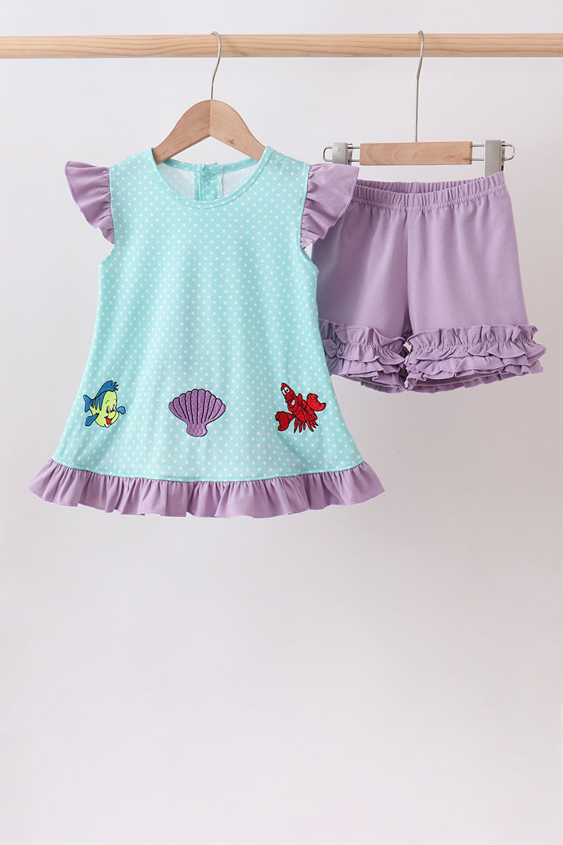 Blue under the sea Embroidered Set | Boutique Children's Clothing