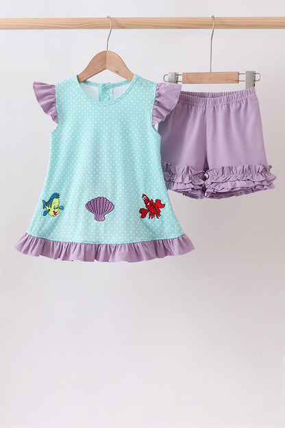 Blue under the sea Embroidered Set | Boutique Children's Clothing