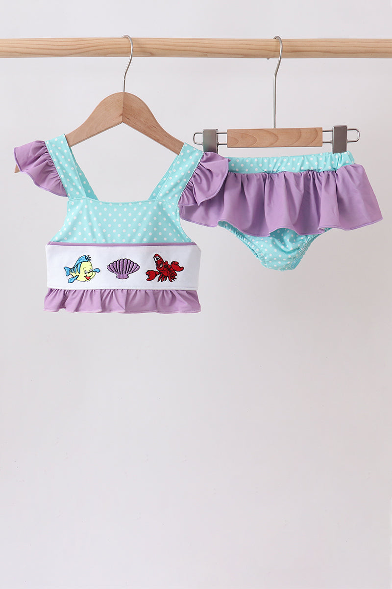 Blue under the sea Embroidered UPF Swim Set | Boutique Children's Clothing