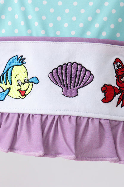 Blue under the sea Embroidered UPF Swim Set | Boutique Children's Clothing