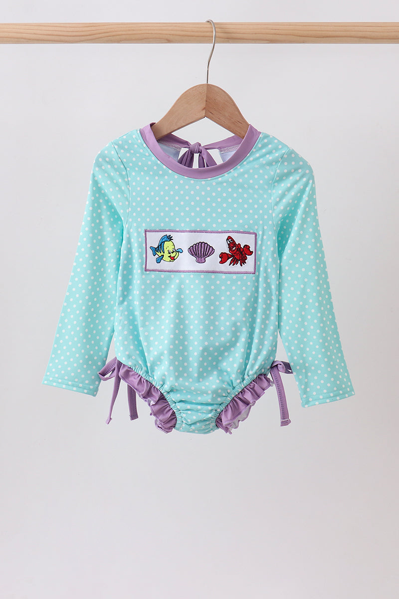 Blue under the sea Embroidered UPF Rashguard | Boutique Children's Clothing