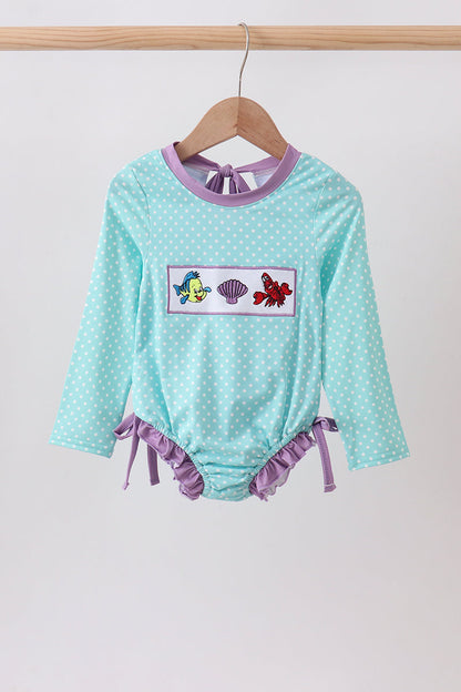 Blue under the sea Embroidered UPF Rashguard | Boutique Children's Clothing