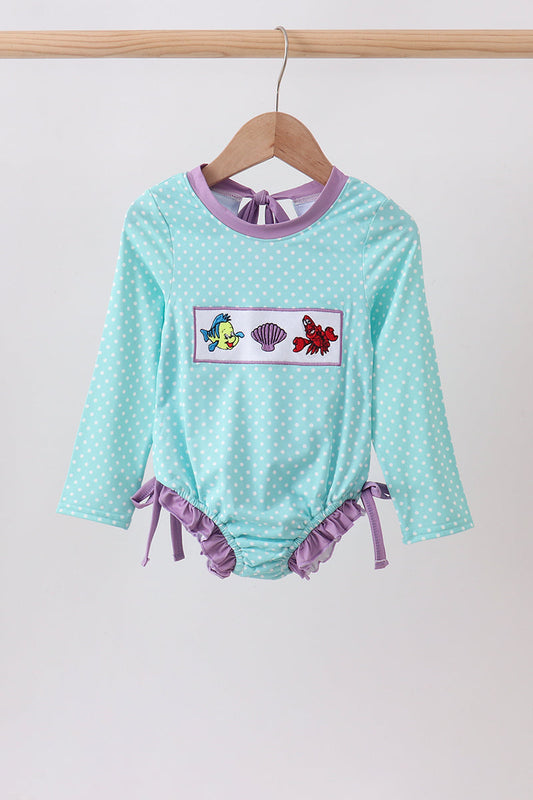 Blue under the sea Embroidered UPF Rashguard | Boutique Children's Clothing