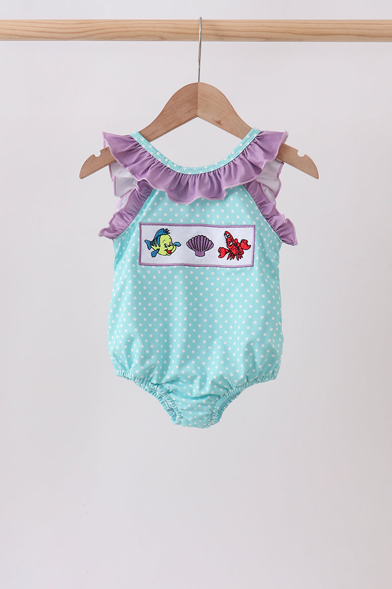 Blue under the sea Embroidered UPF Swim One-Piece | Boutique Children's Clothing