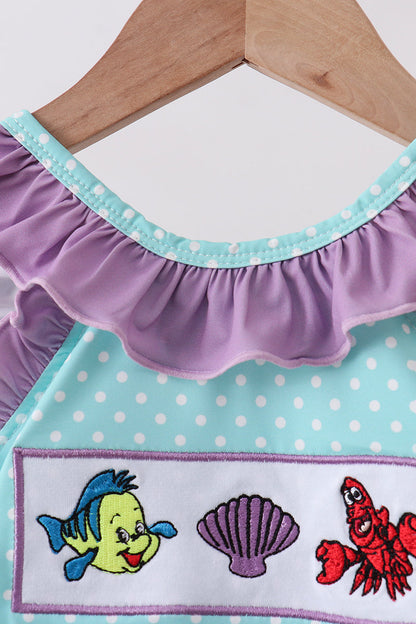 Blue under the sea Embroidered UPF Swim One-Piece | Boutique Children's Clothing