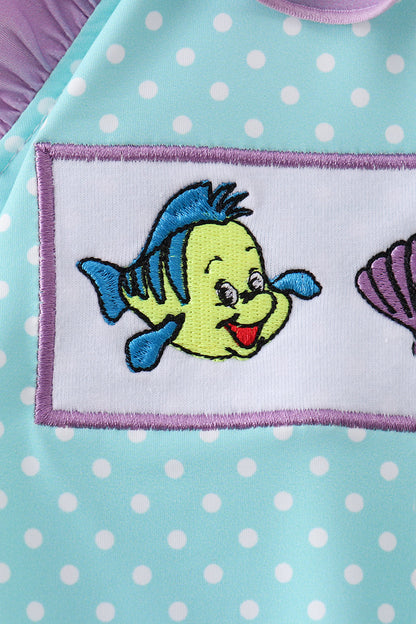 Blue under the sea Embroidered UPF Swim One-Piece | Boutique Children's Clothing