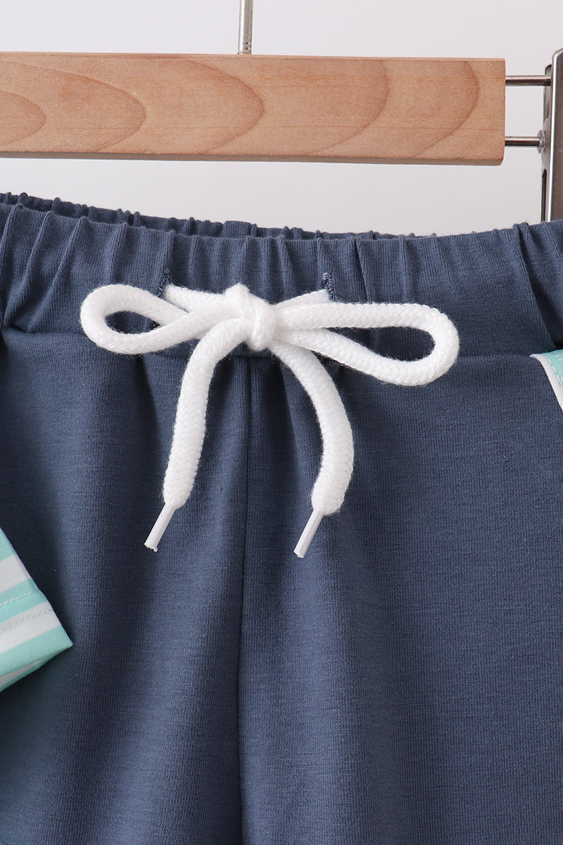 Blue Stripe under the sea Embroidered Set | Boutique Children's Clothing