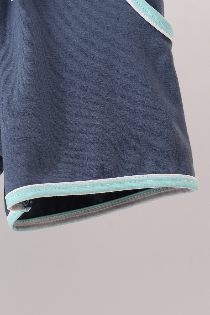 Blue Stripe under the sea Embroidered Set | Boutique Children's Clothing
