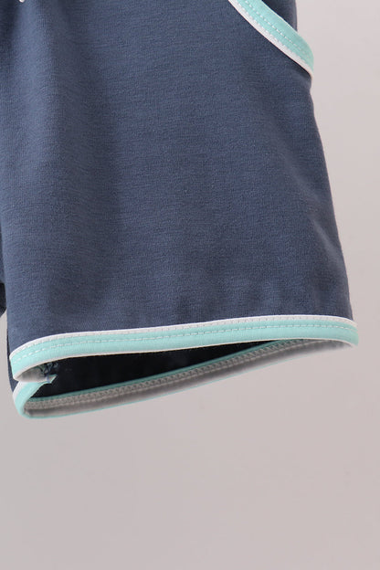 Blue Stripe under the sea Embroidered Set | Boutique Children's Clothing