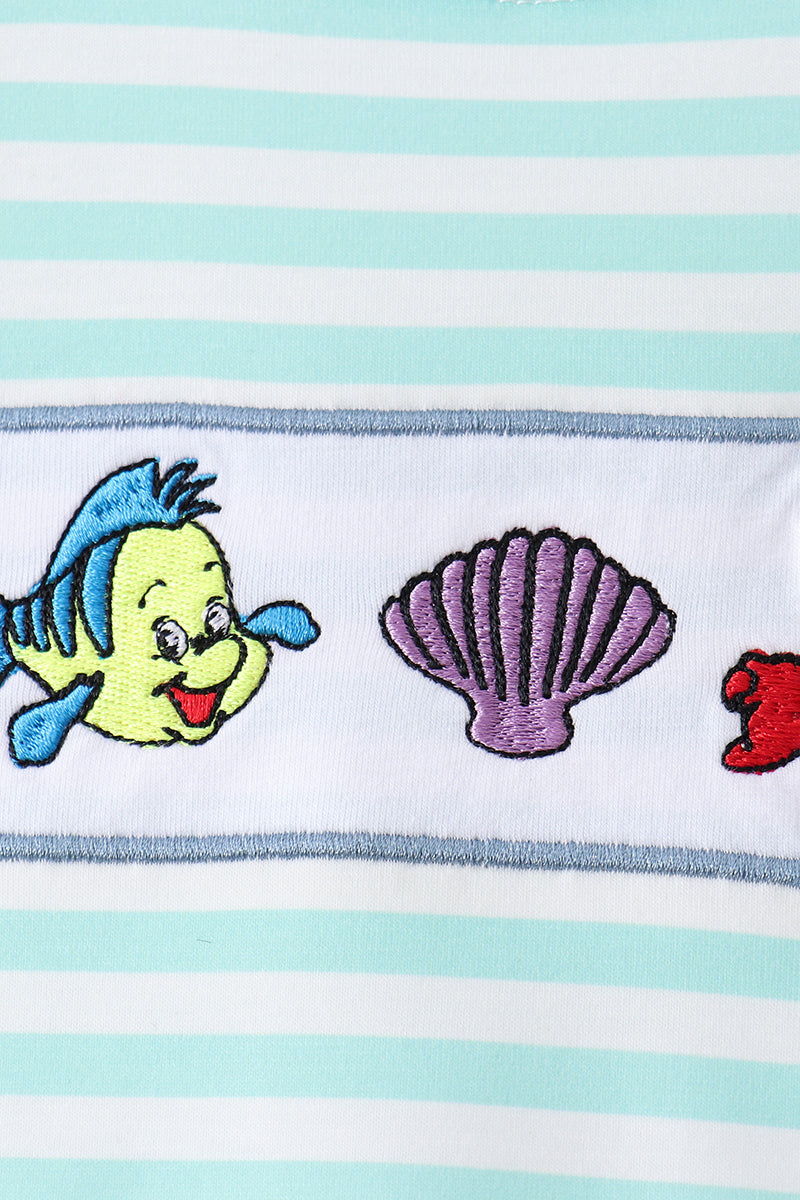 Blue Stripe under the sea Embroidered Set | Boutique Children's Clothing